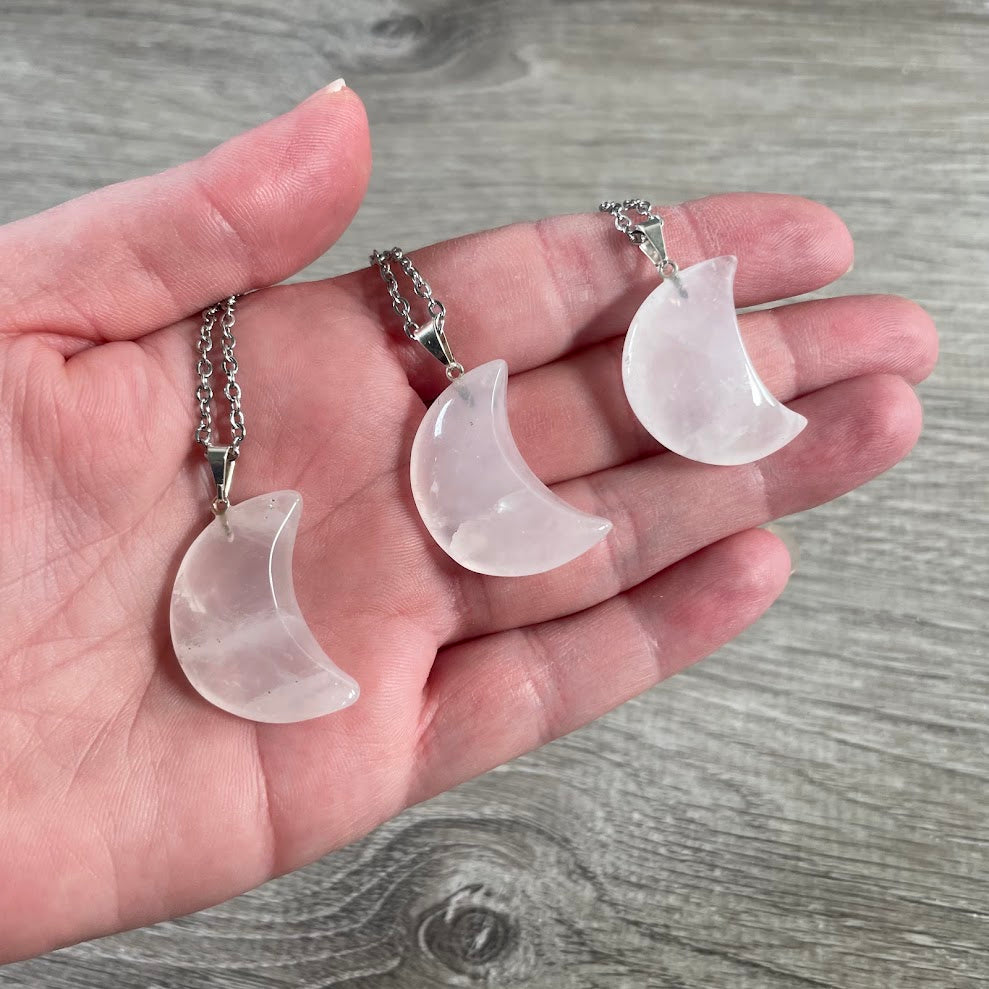Crescent moon rose quartz gemstone necklace wholesale crystal jewelry