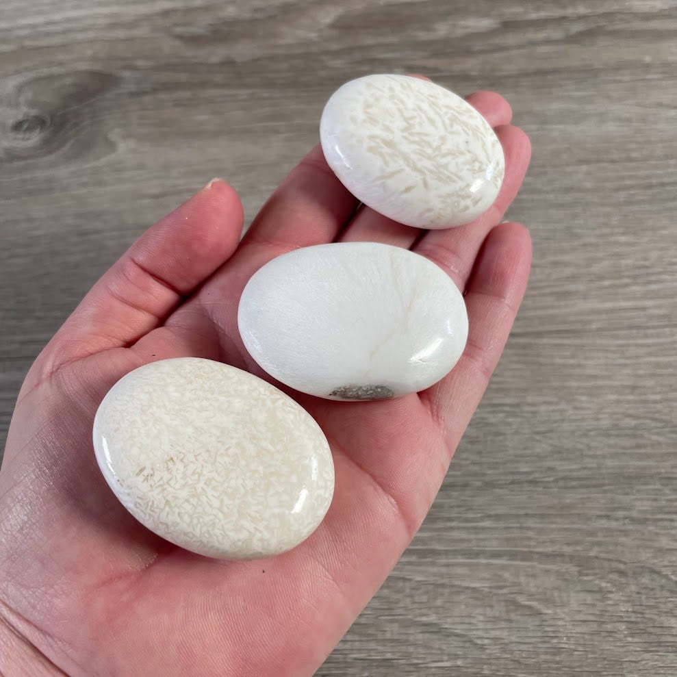 Bulk scolecite polished gemstone palm stones for metaphysical and crystal retailers