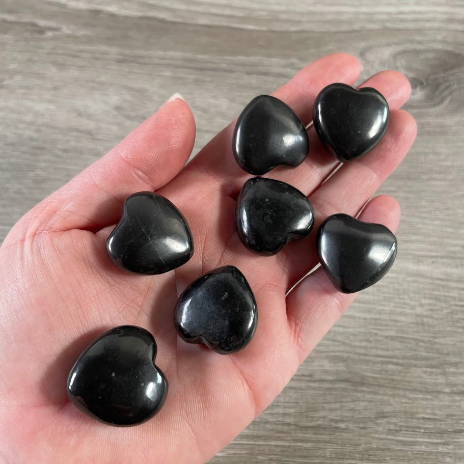 Polished shungite gemstone heart small crystal pocket stone for retail displays