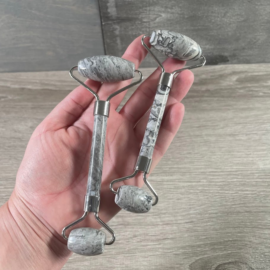 Silver Leaf Jasper Crystal beauty roller wholesale for skincare retailers