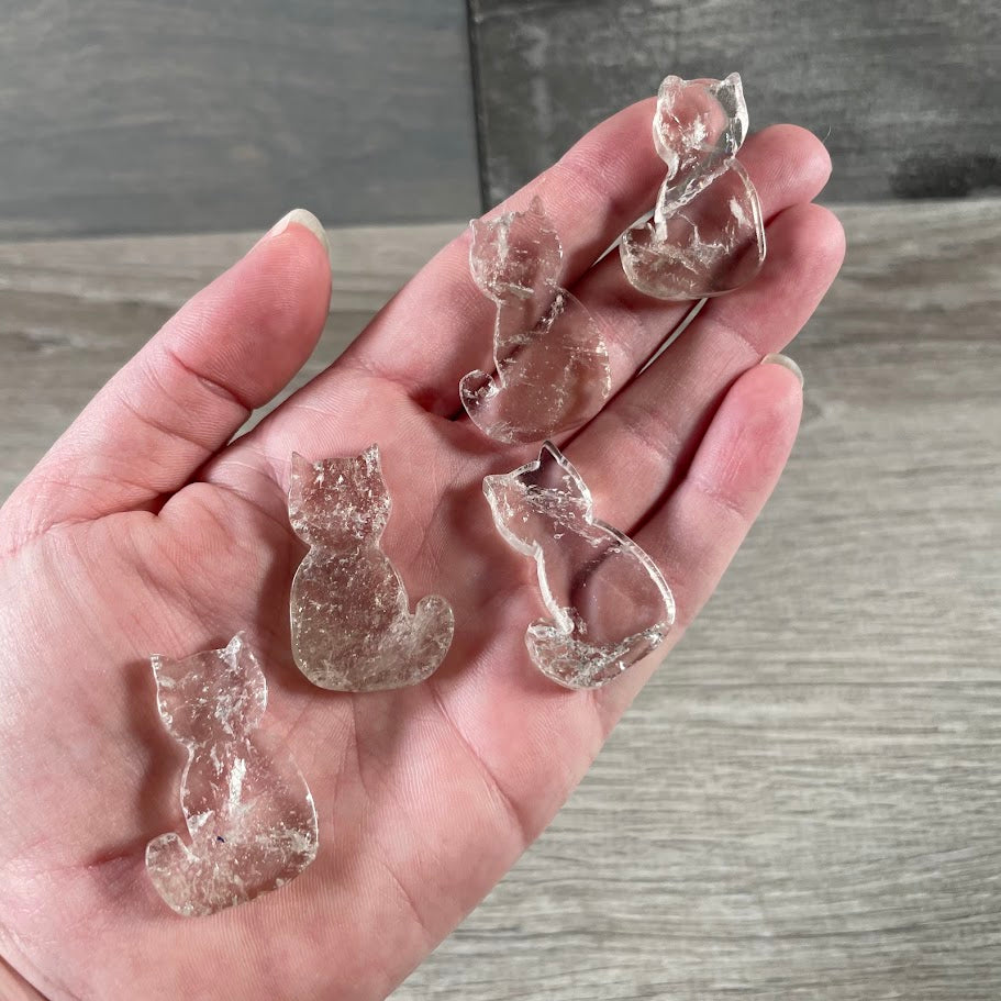 Smoky quartz small carved flat cat figurine for crystal shop displays