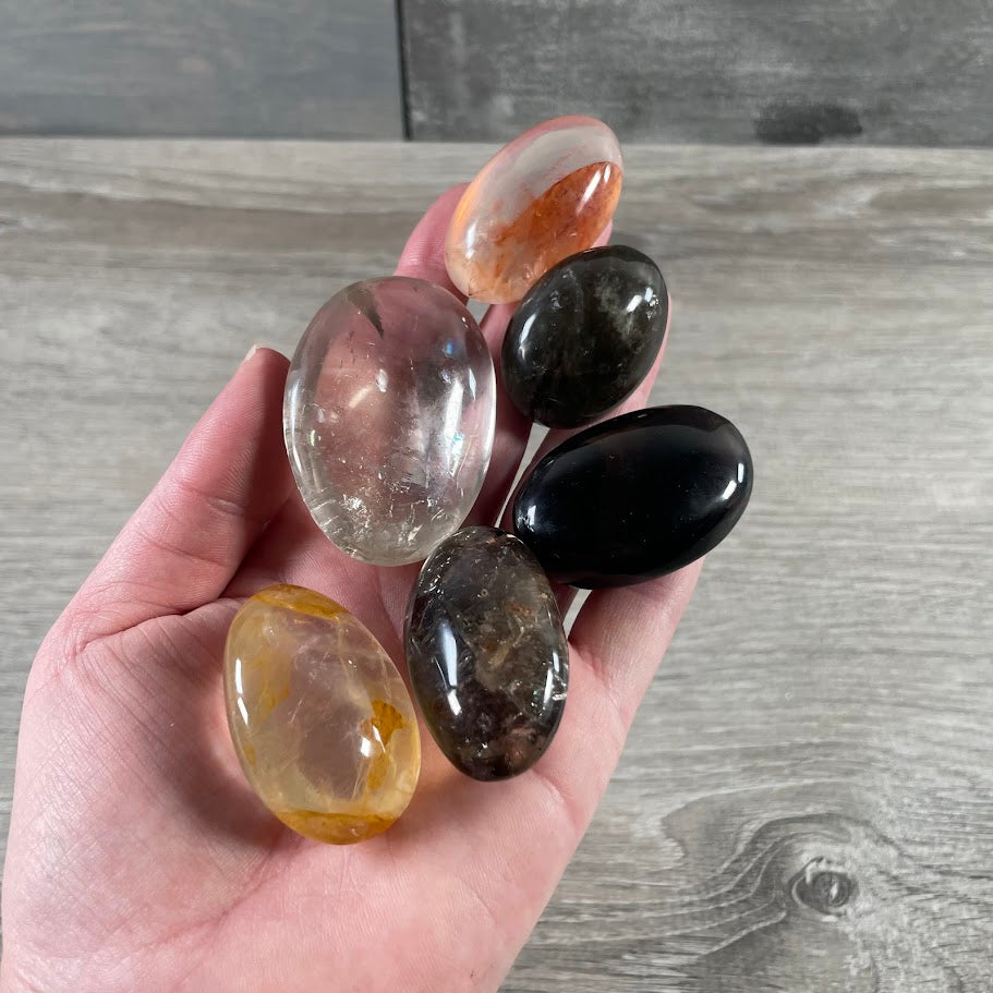smoky quartz polished gemstone crystals for wholesale palm stone retail assortments