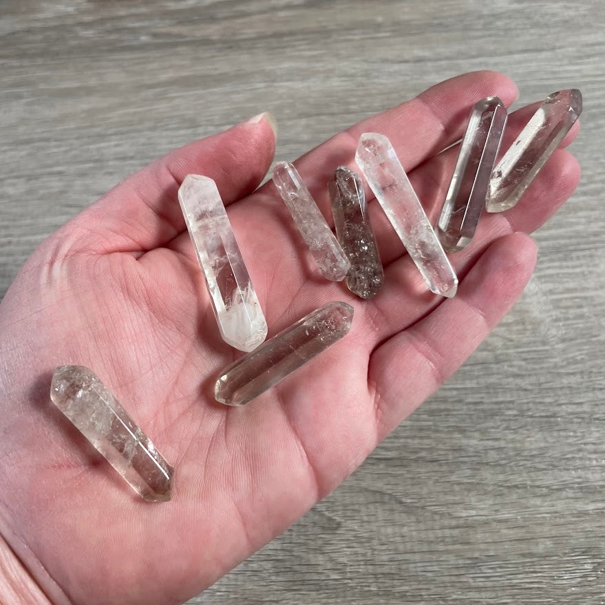 Brazilian handmade smoky quartz double terminated gemstone points for crystal shops and wholesale buyers.