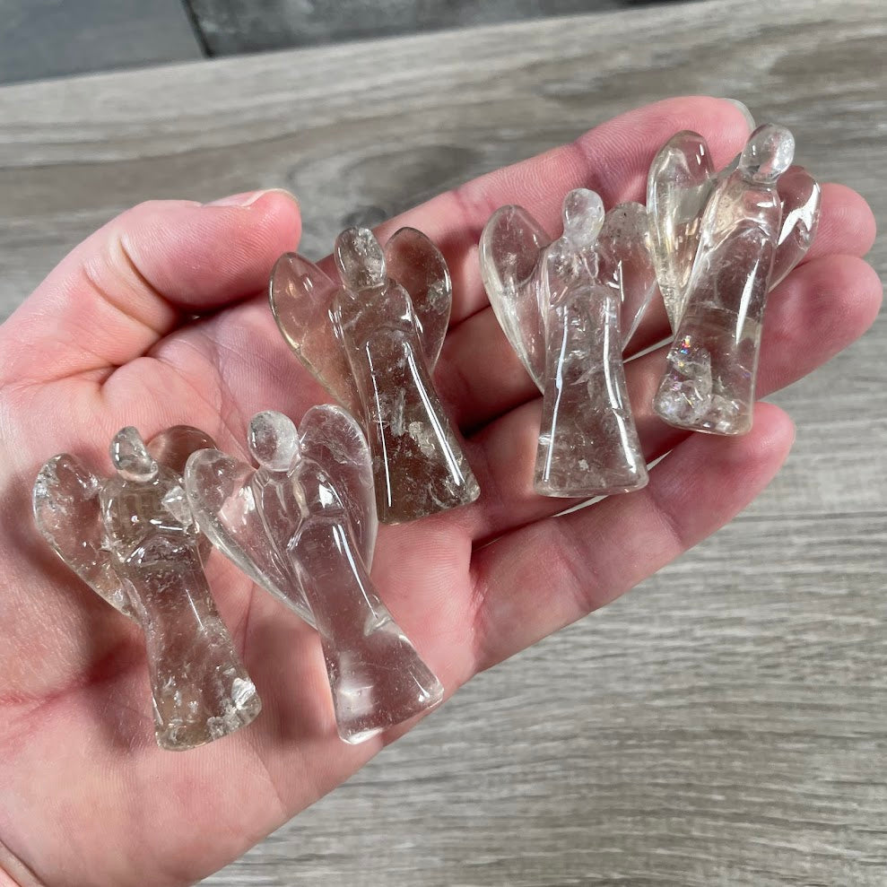 Smoky quartz natural stone angel figurine carved and polished in medium size