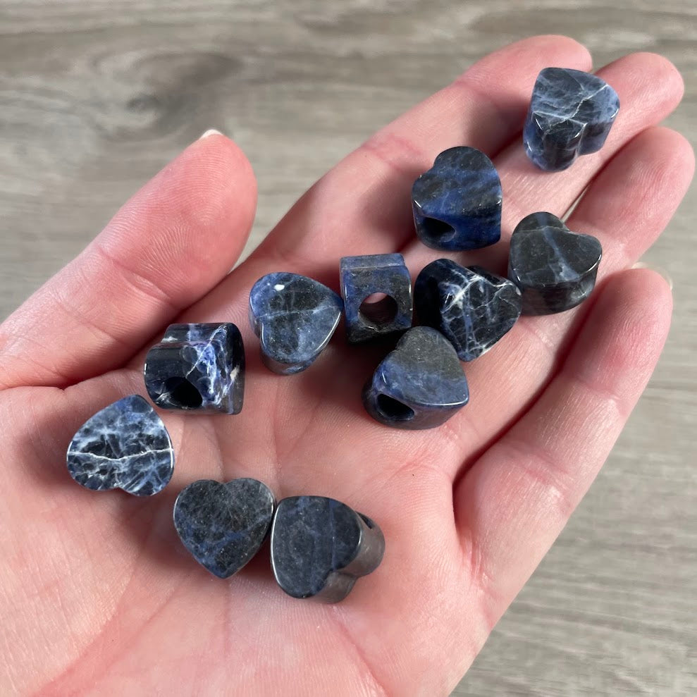 Wholesale sodalite gemstone heart beads with large holes for bracelets and necklaces