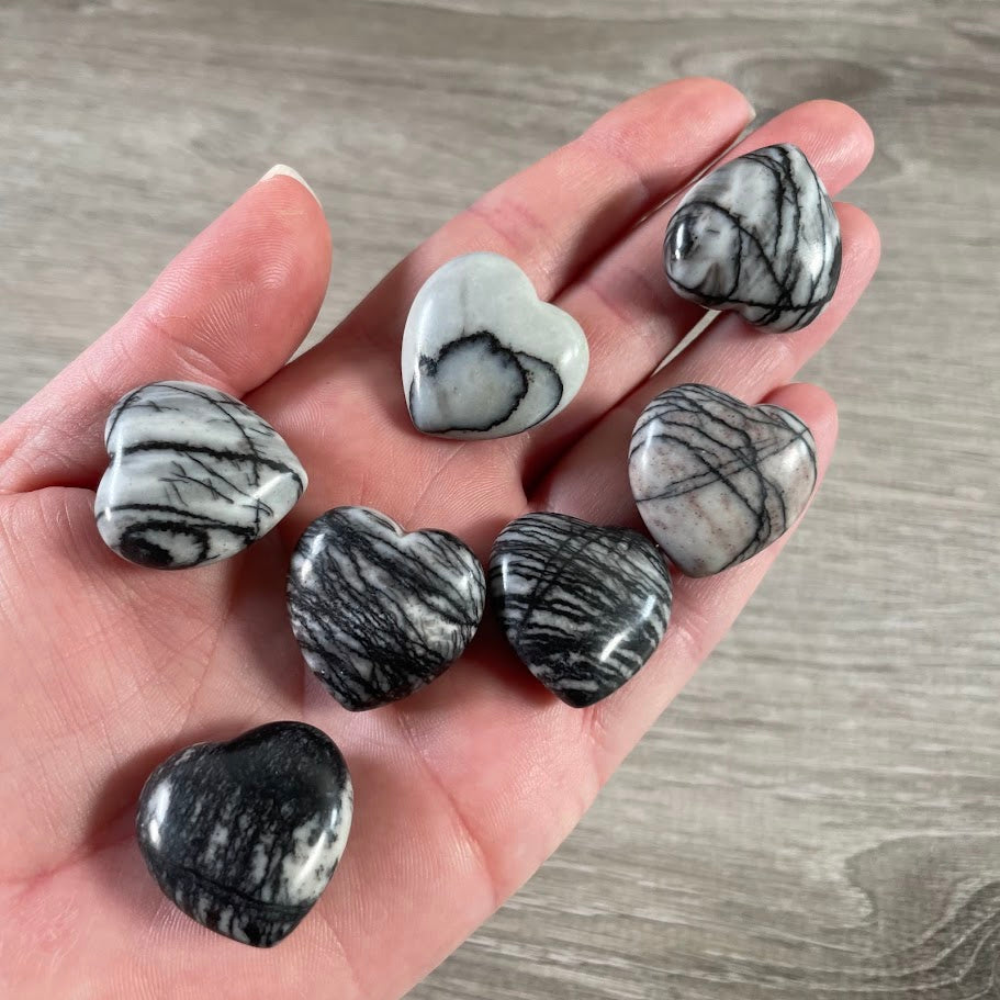spider web jasper puffy crystal heart 1-inch polished gemstone for metaphysical shops