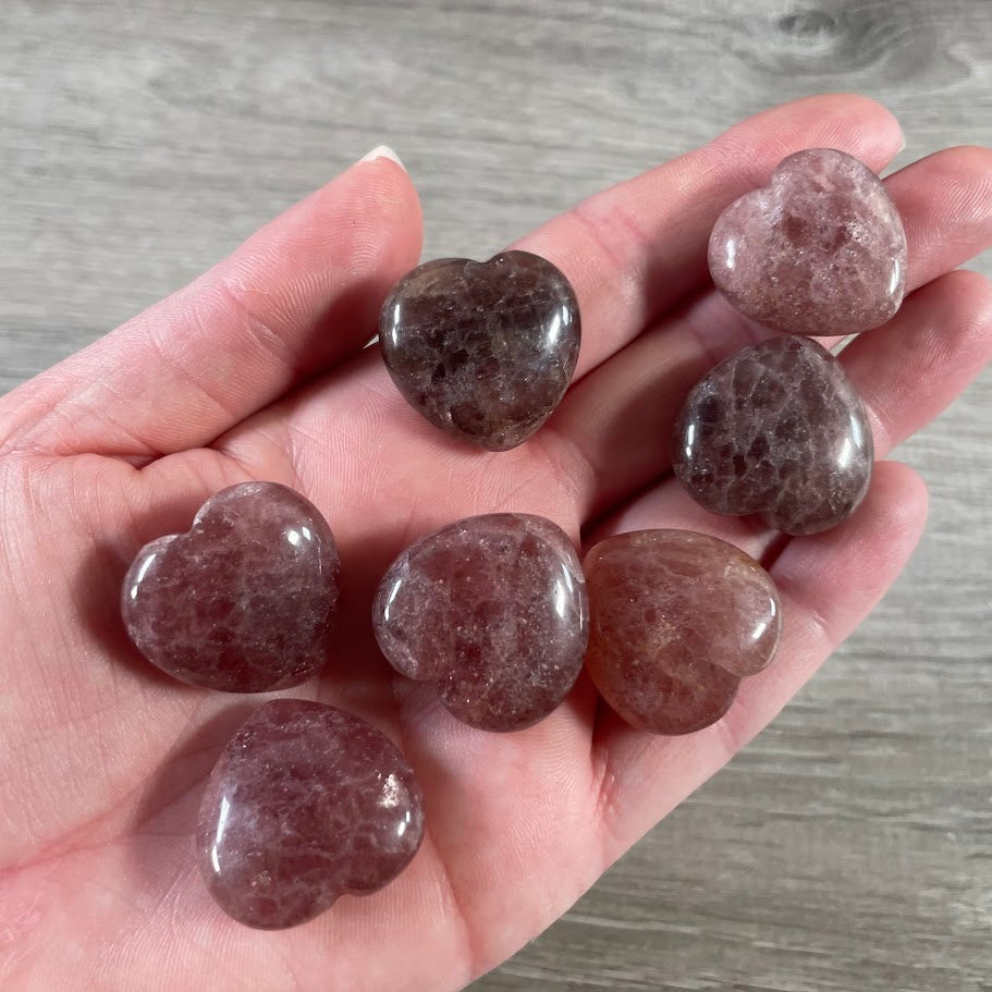 Wholesale crystal heart in strawberry quartz polished 1-inch gemstone pocket stone