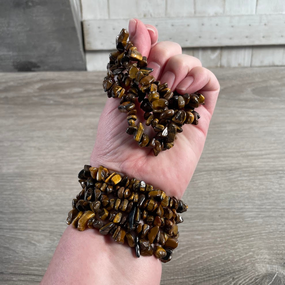 tiger eye gemstone chip stretch jewelry for wholesale crystal suppliers and boutique retailers