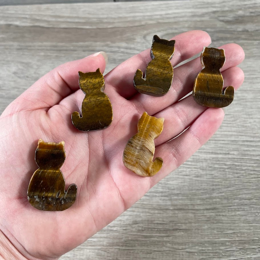 tiger eye polished stone cat carving for animal-themed collections