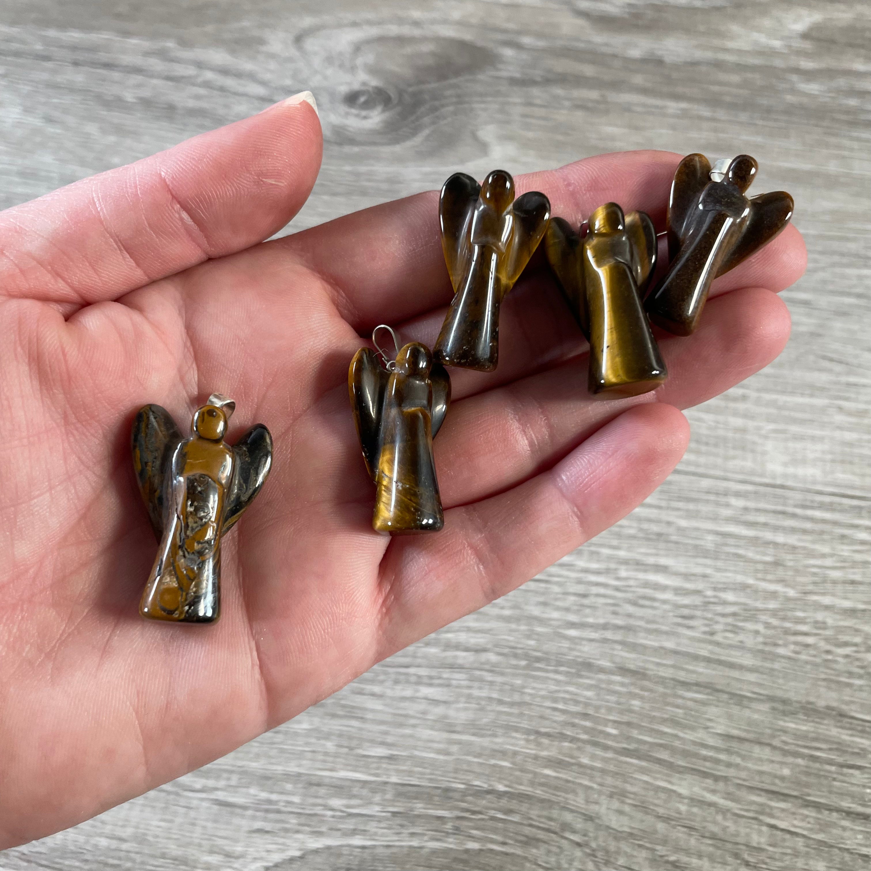 tiger eye pendants carved angels for gift shps