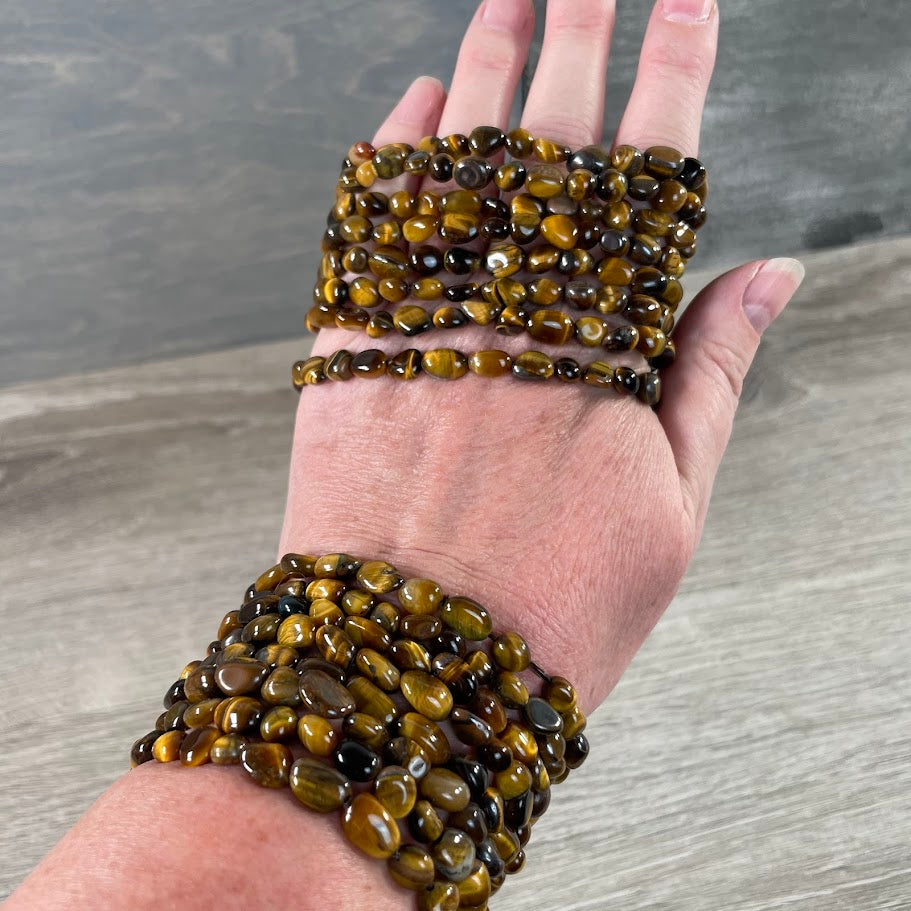 Natural tiger eye stone stretch bracelet for metaphysical shop inventory