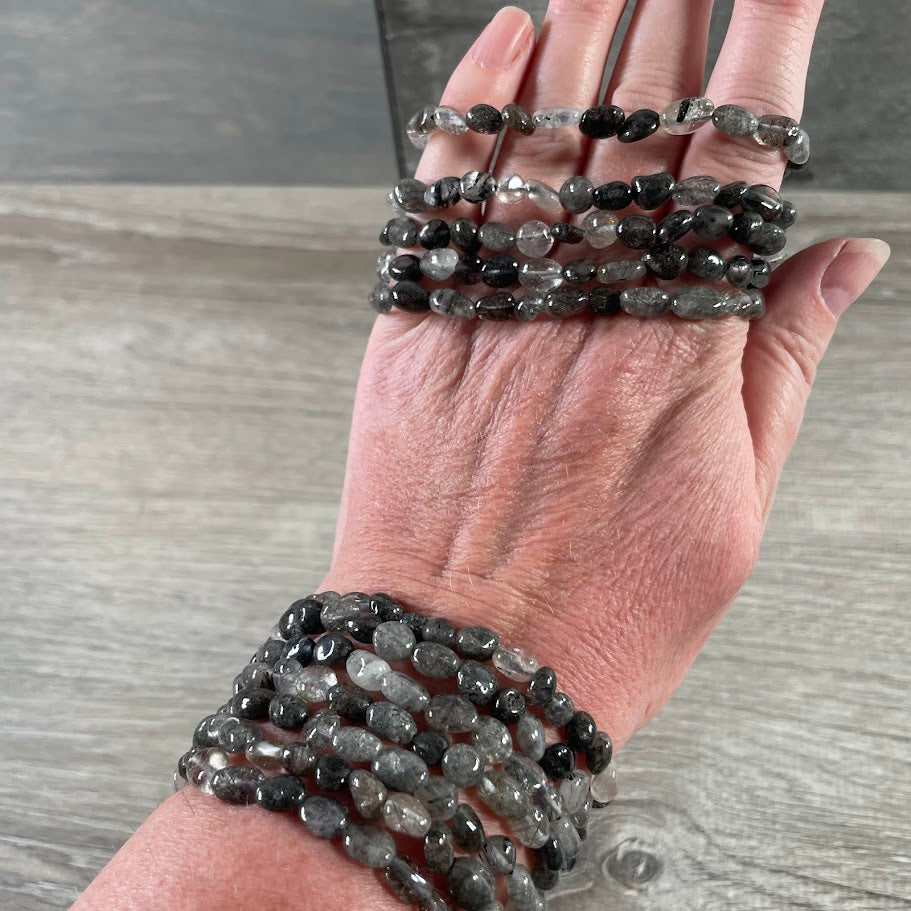 tourmalinated quartz natural stone nugget jewelry bracelet for metaphysical retailers