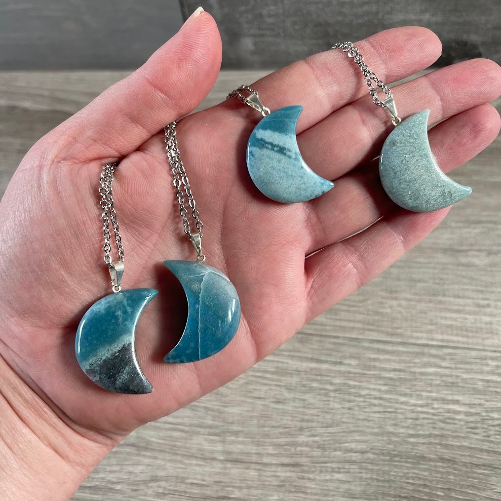 Wholesale trollite crescent moon crystal pendants on stainless steel chain