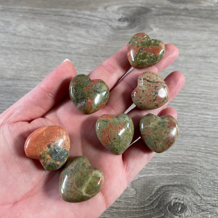 Wholesale unakite crystal heart small polished gemstone pocket stone