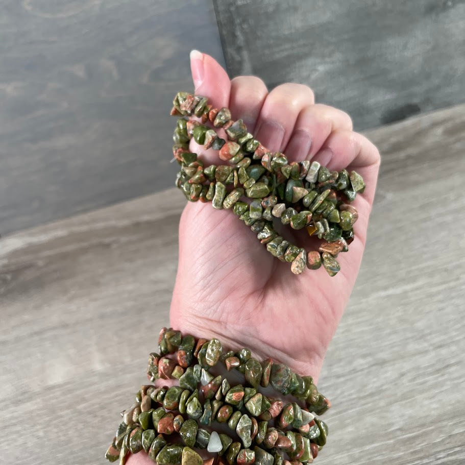 unakite polished crystal chip bracelets for natural stone jewelry retailers