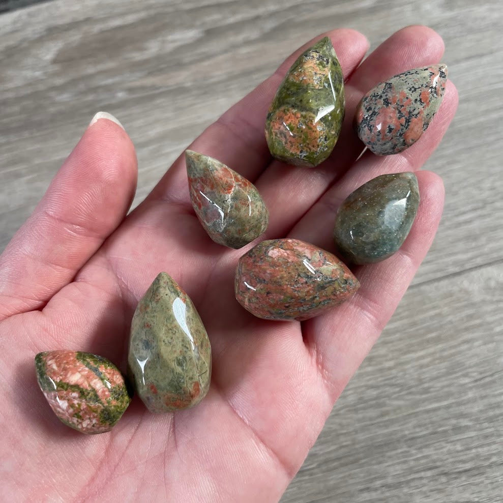 unakite faceted gemstone flame shapes polished crystal carvings for resale