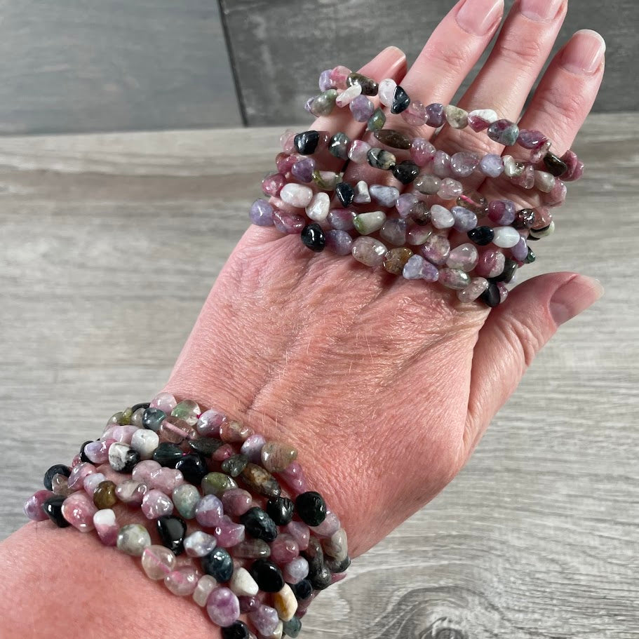 Multi Tourmaline natural gemstone nugget bracelet for wholesale crystal jewelry retailers