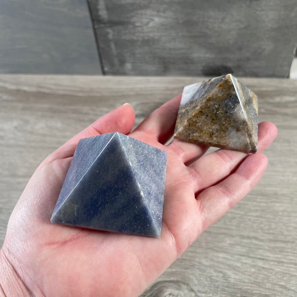 Assorted Brazilian gemstone pyramids in polished natural stone varieties
