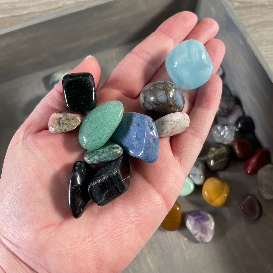 One pound lot of polished gemstones and assorted tumbled stones
