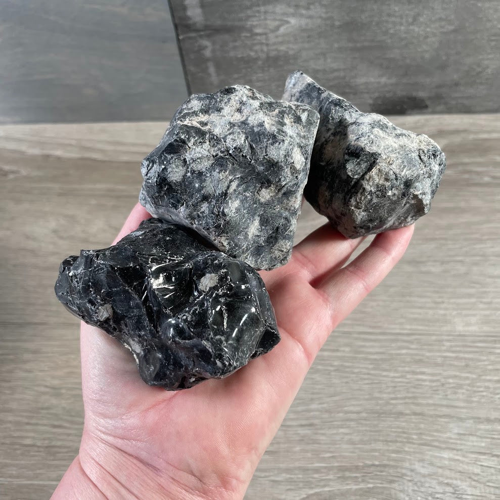 Large snowflake obsidian crystal chunk with natural black and white markings
