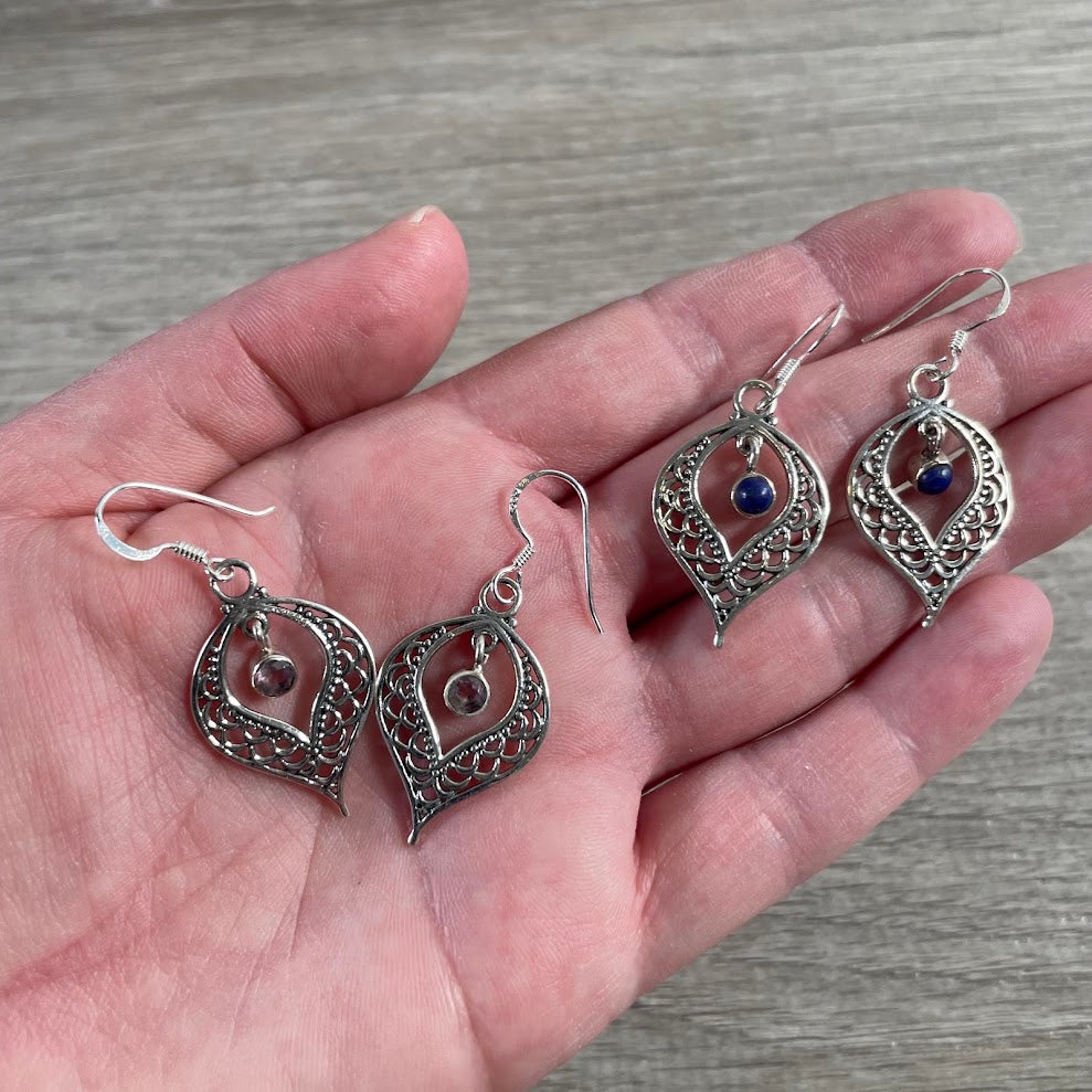 Wholesale sterling silver gemstone dangle earrings with assorted polished natural stones and fish hook ear wires
