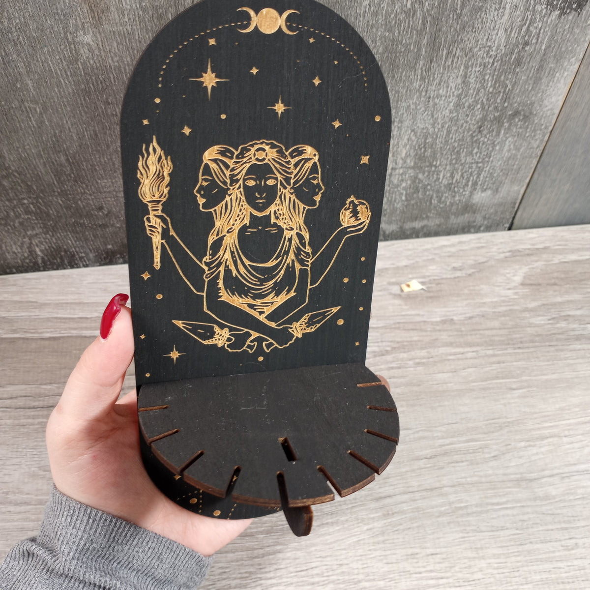 Wood pendulum display board for metaphysical shop supplies