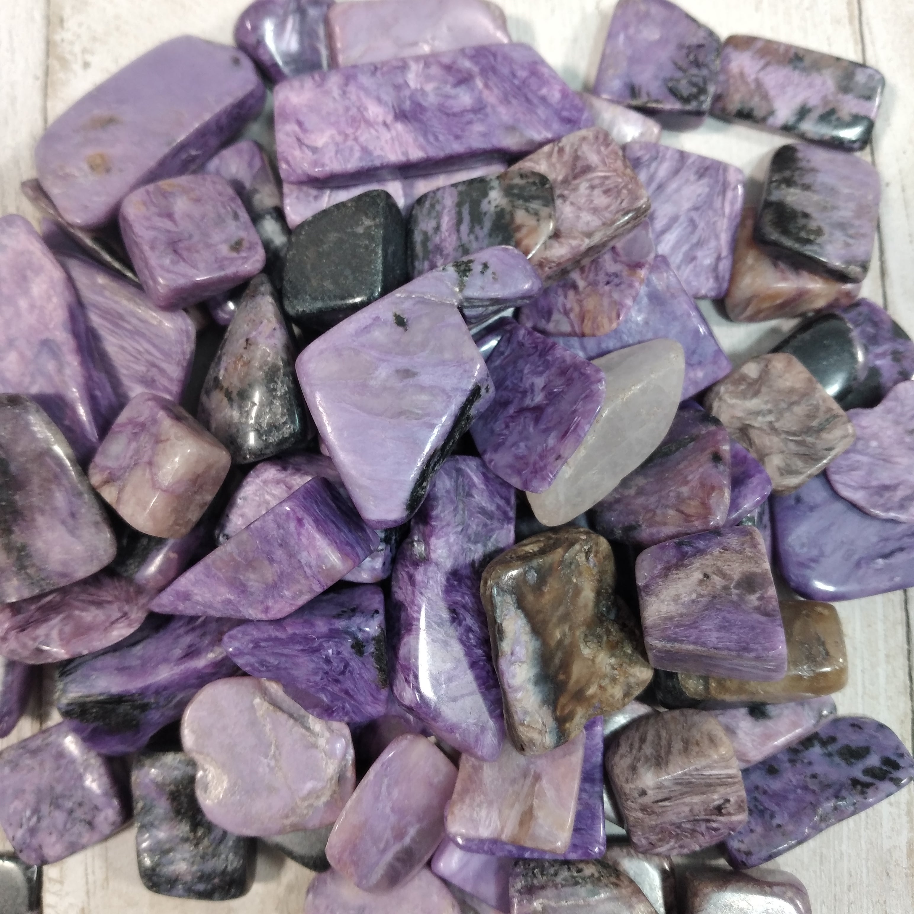 Wholesale Charoite tumbled stones 1 LB bulk lot for resale.