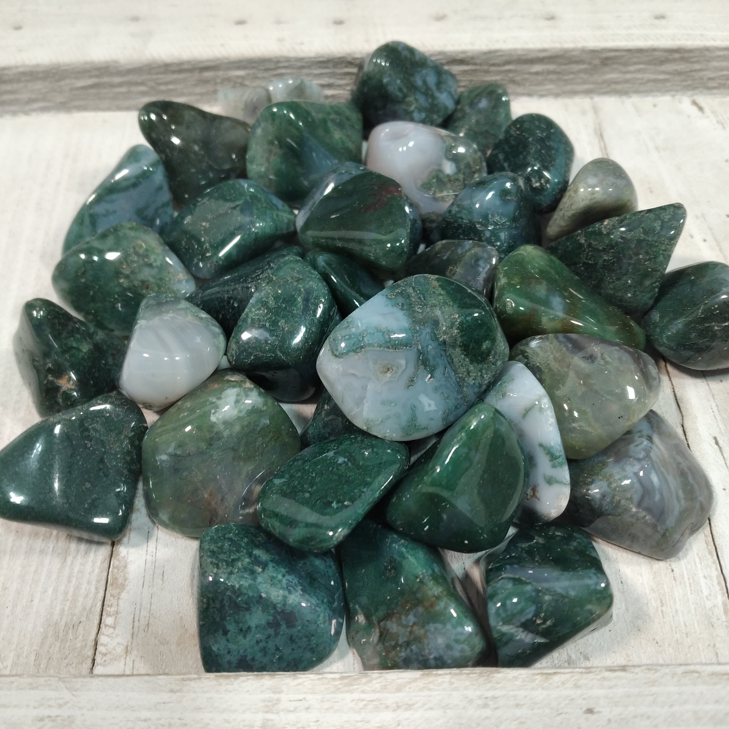 Natural green Moss Agate tumbled crystals bulk for metaphysical stores