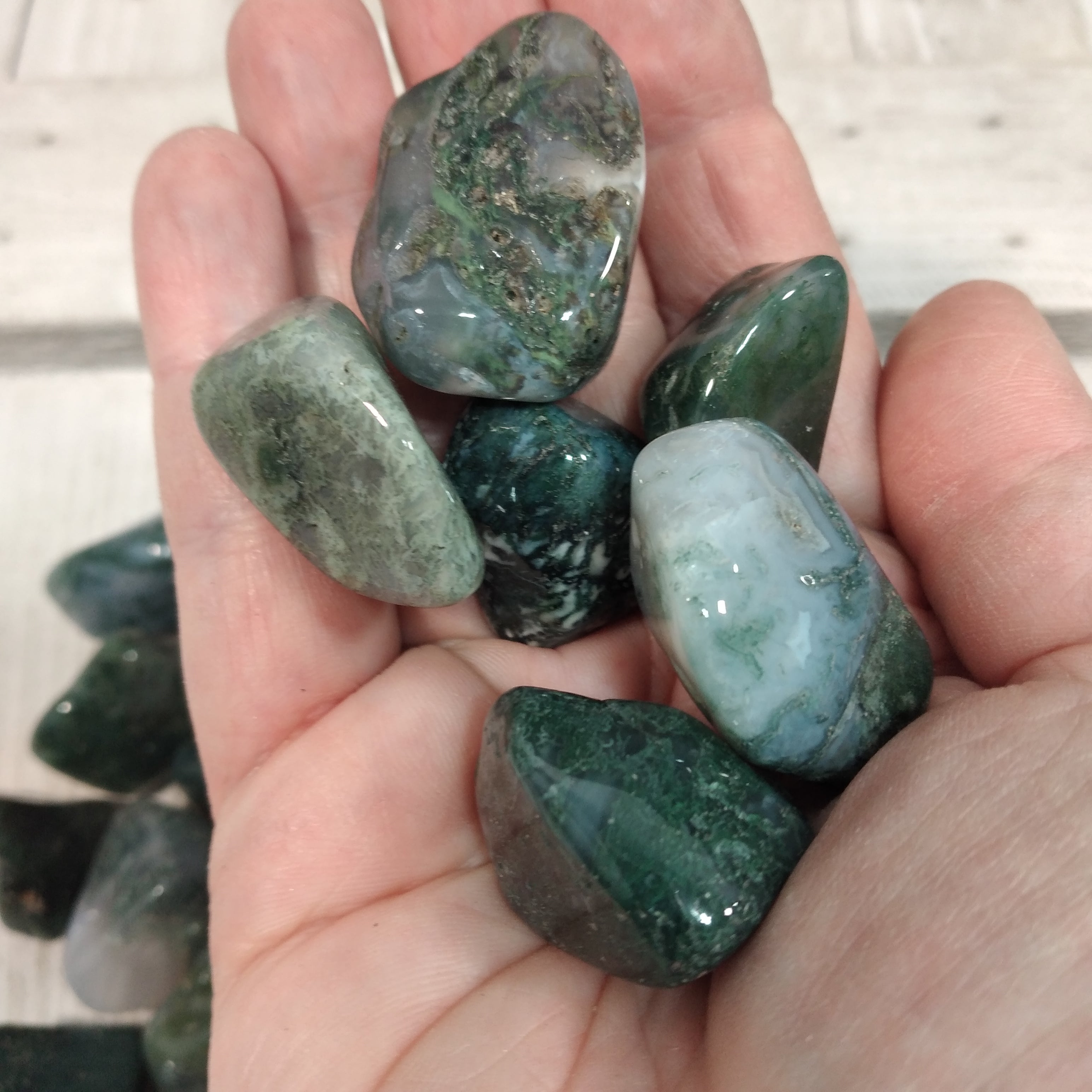 Moss Agate crystal tumbled medium size gemstones for resale
