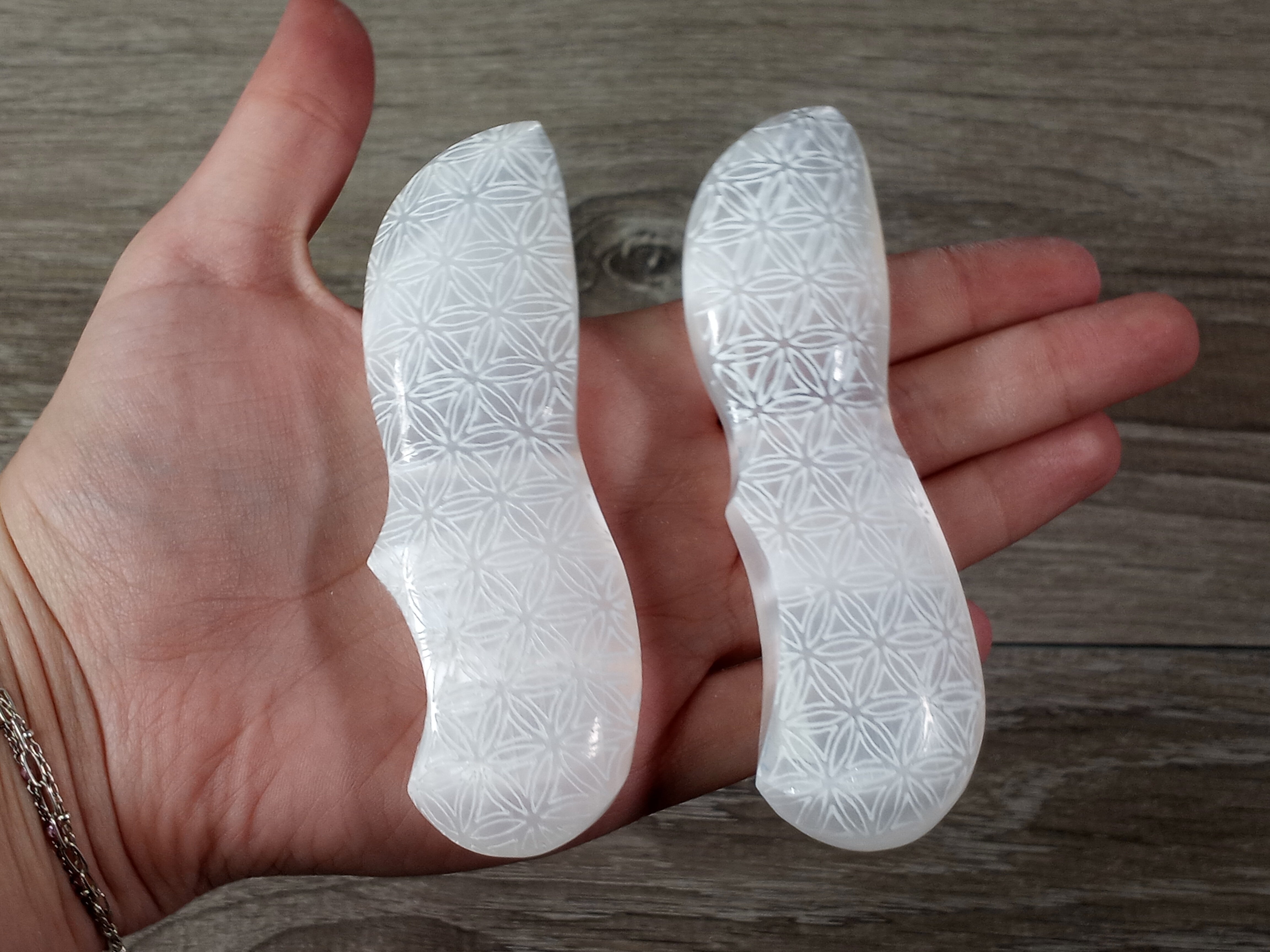 white selenite 4 inch knife with flower of life patern