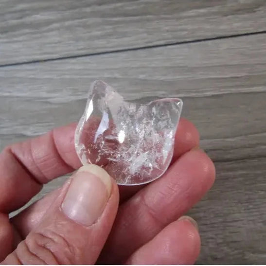 clear quartz wholesale cat face gemstone carving in 1 inch size