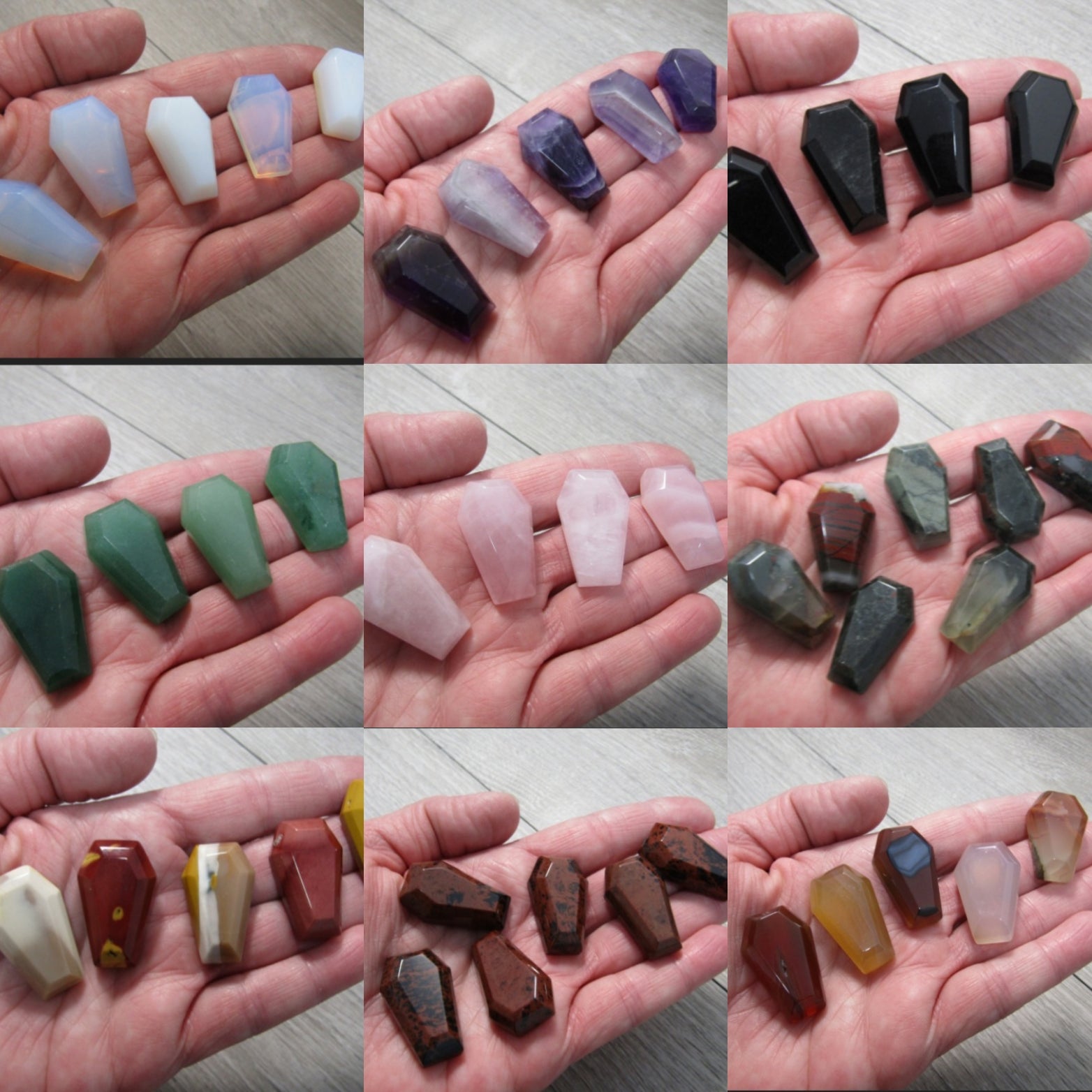 assorted gemstone coffin carvings for crystal retailers