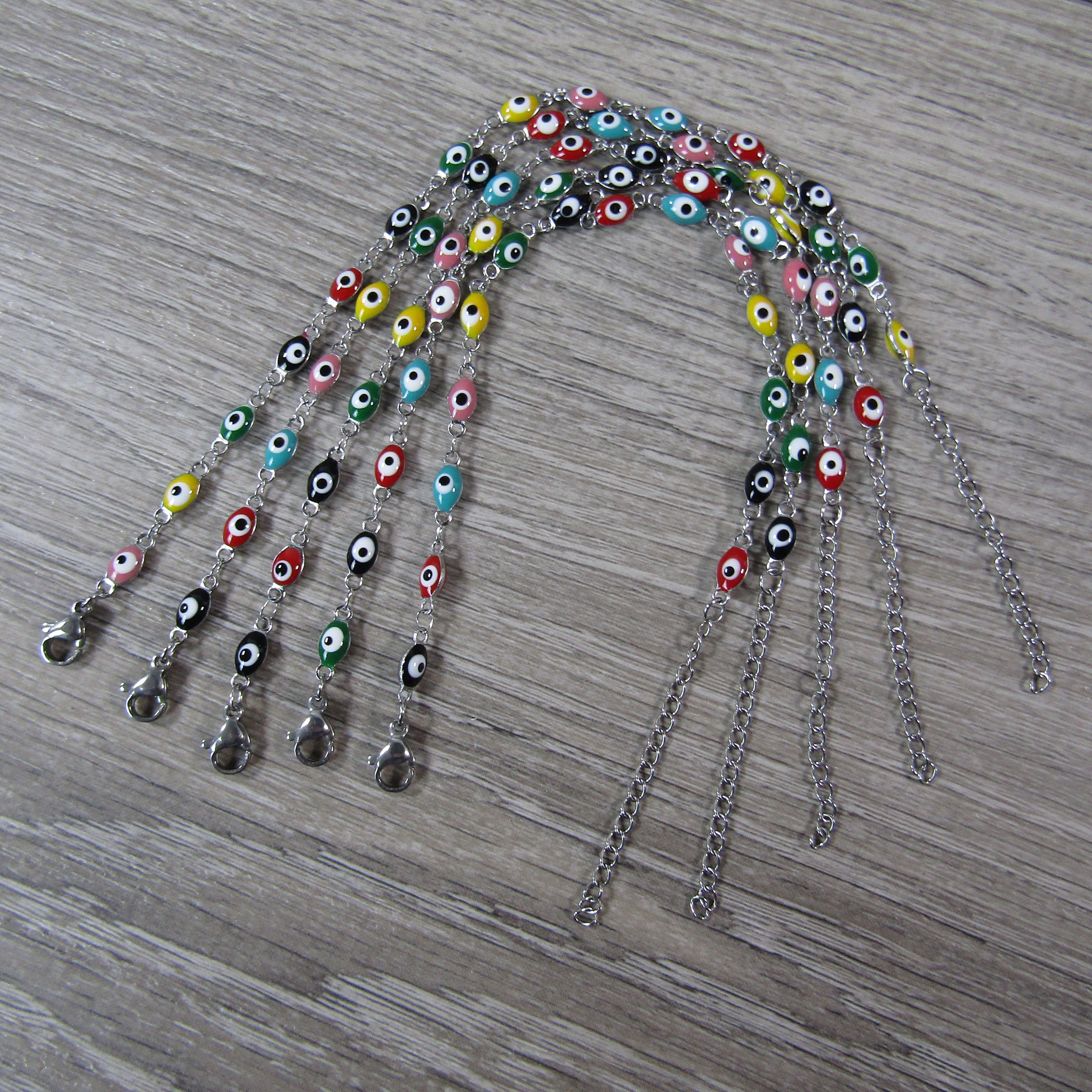 Protective charm anklet with evil eye in stainless steel