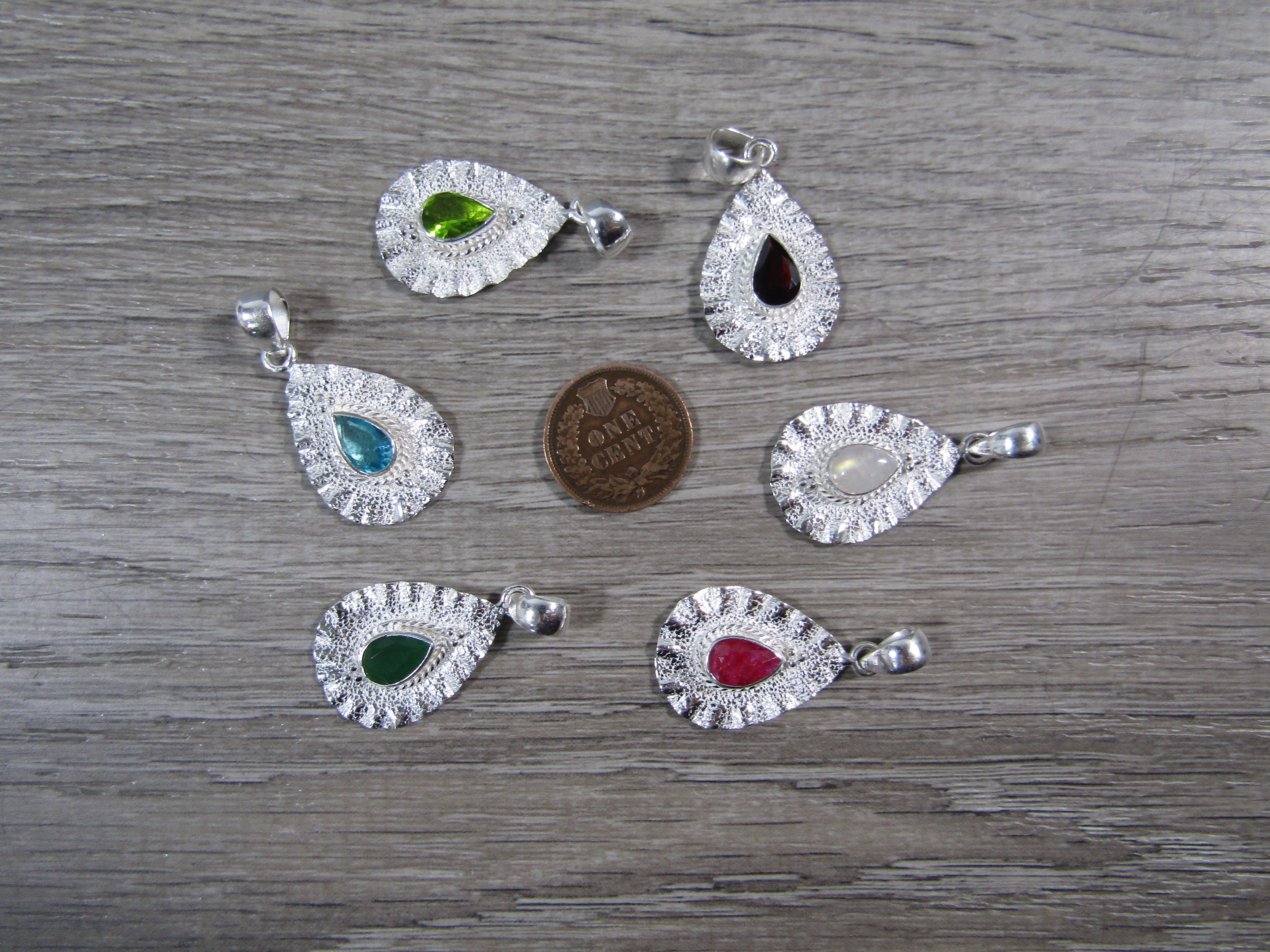 Sterling Silver Shell Pendant - Assorted Gemstone