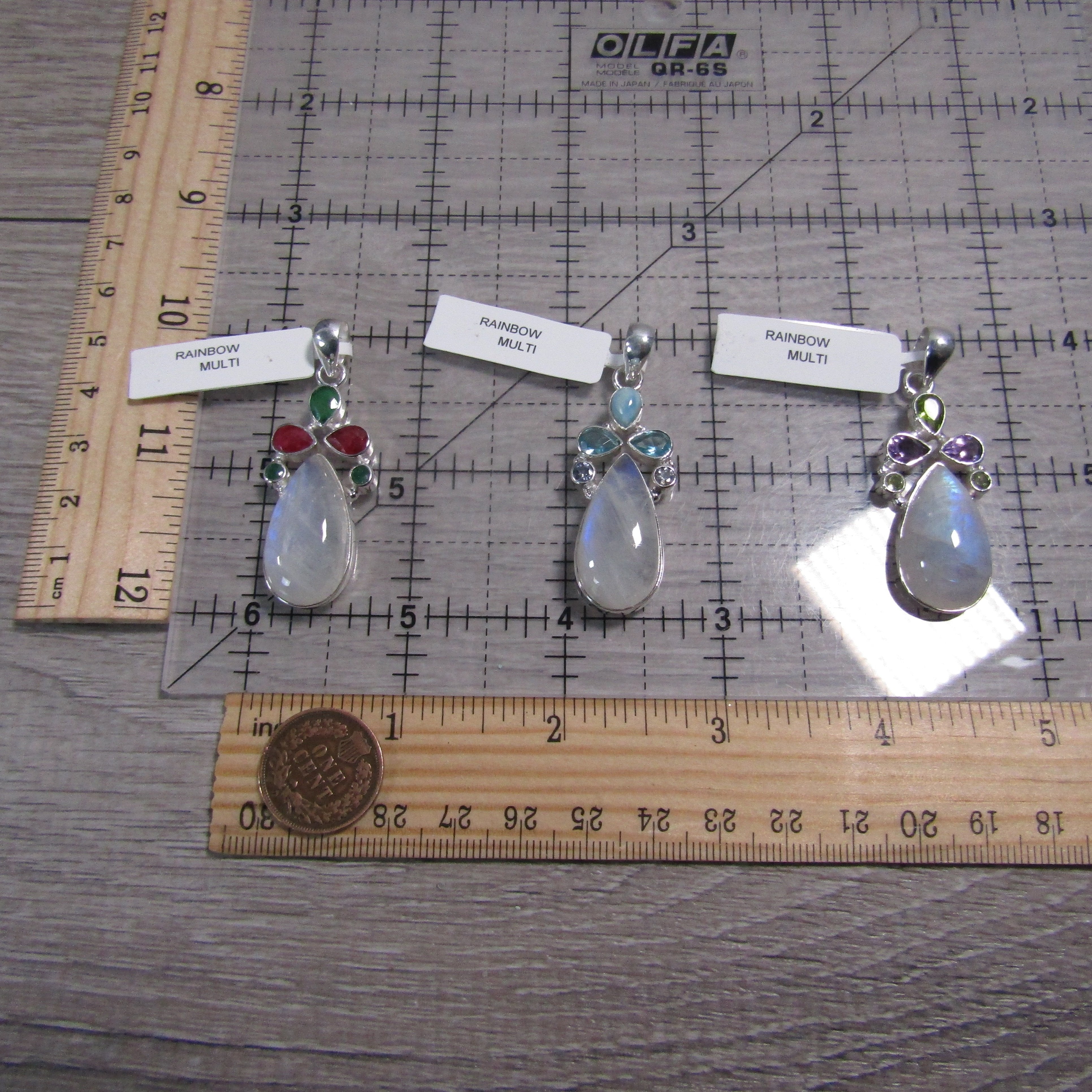 Bulk Rainbow Moonstone pendant with sterling silver setting