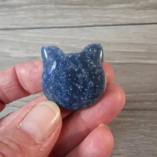 blue quartz animal shaped crystal figurine cat face design