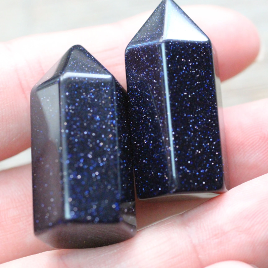 Blue Goldstone crystal obelisk bulk