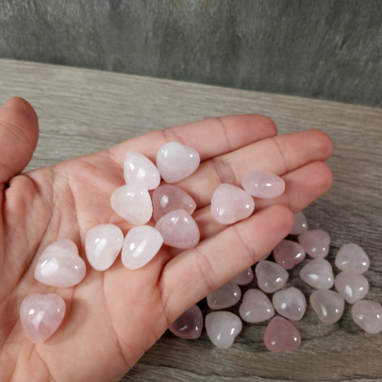 Rose Quartz Bulk mini crystal hearts – perfect for resale and retail displays