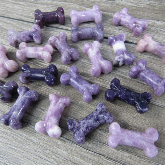 Lepidolite gemstone dog bone figurine