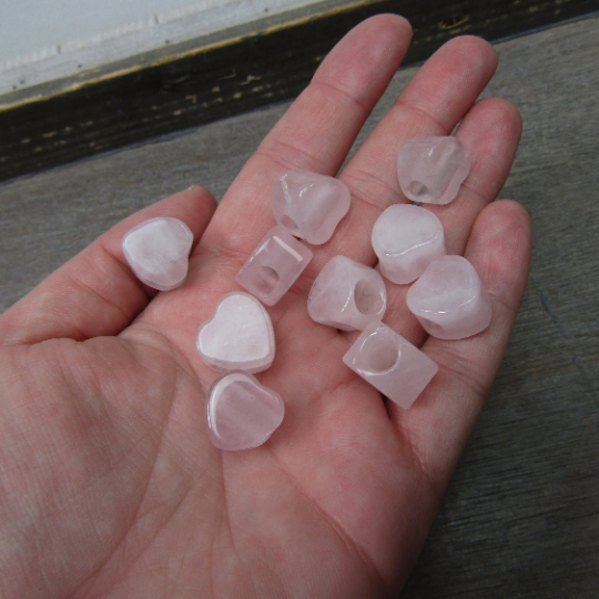 Rose quartz polished gemstone heart bead with large hole