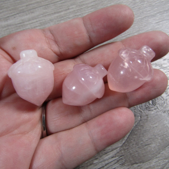 rose quartz small crystal acorns for metaphysical shops and gift boxes