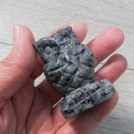 larvikite gemstone owl figurine for spiritual decor