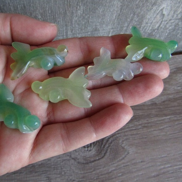 Green Agate goldfish gemstone figurine bead 30mm for crafting.