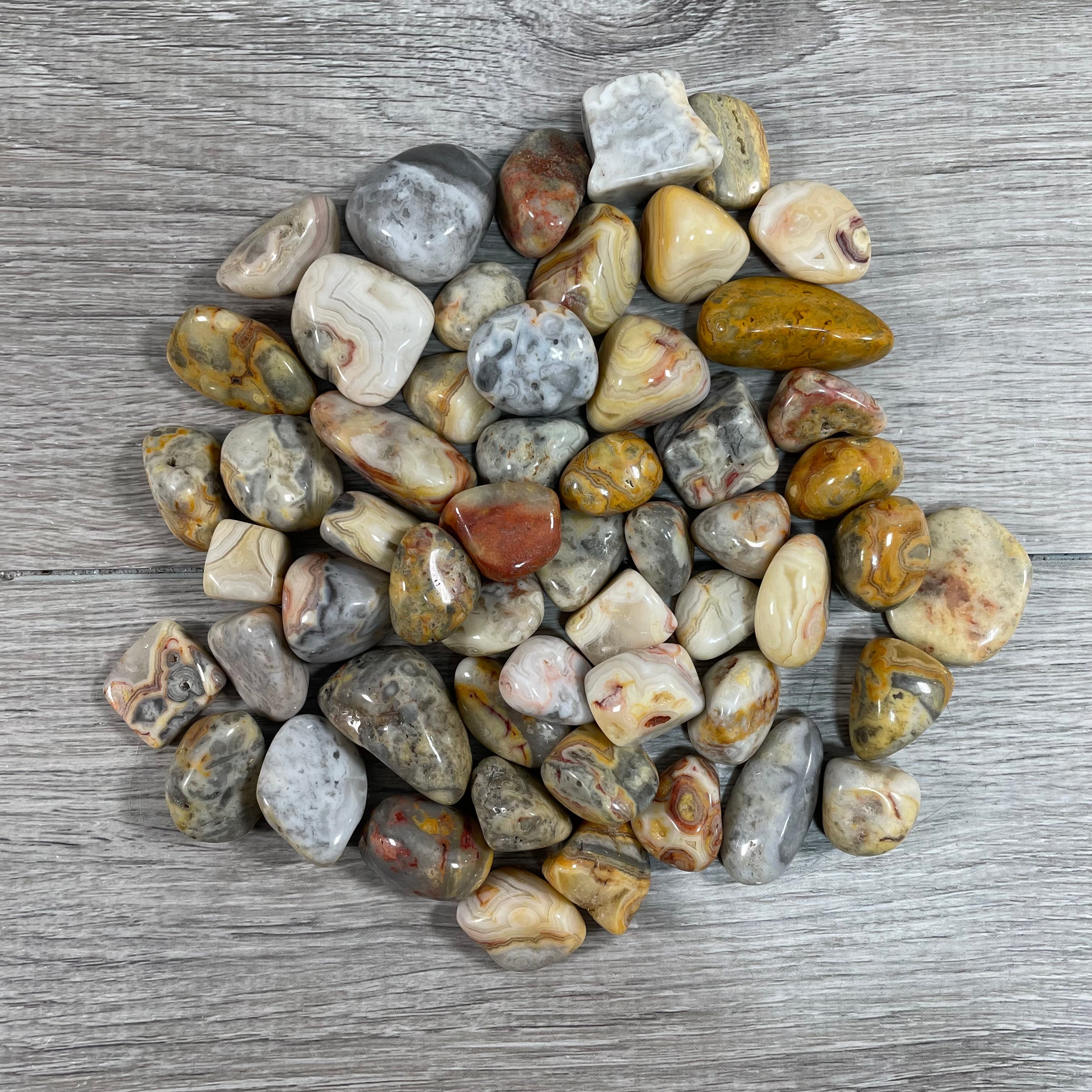 Polished Crazy Lace Agate stones for metaphysical shops