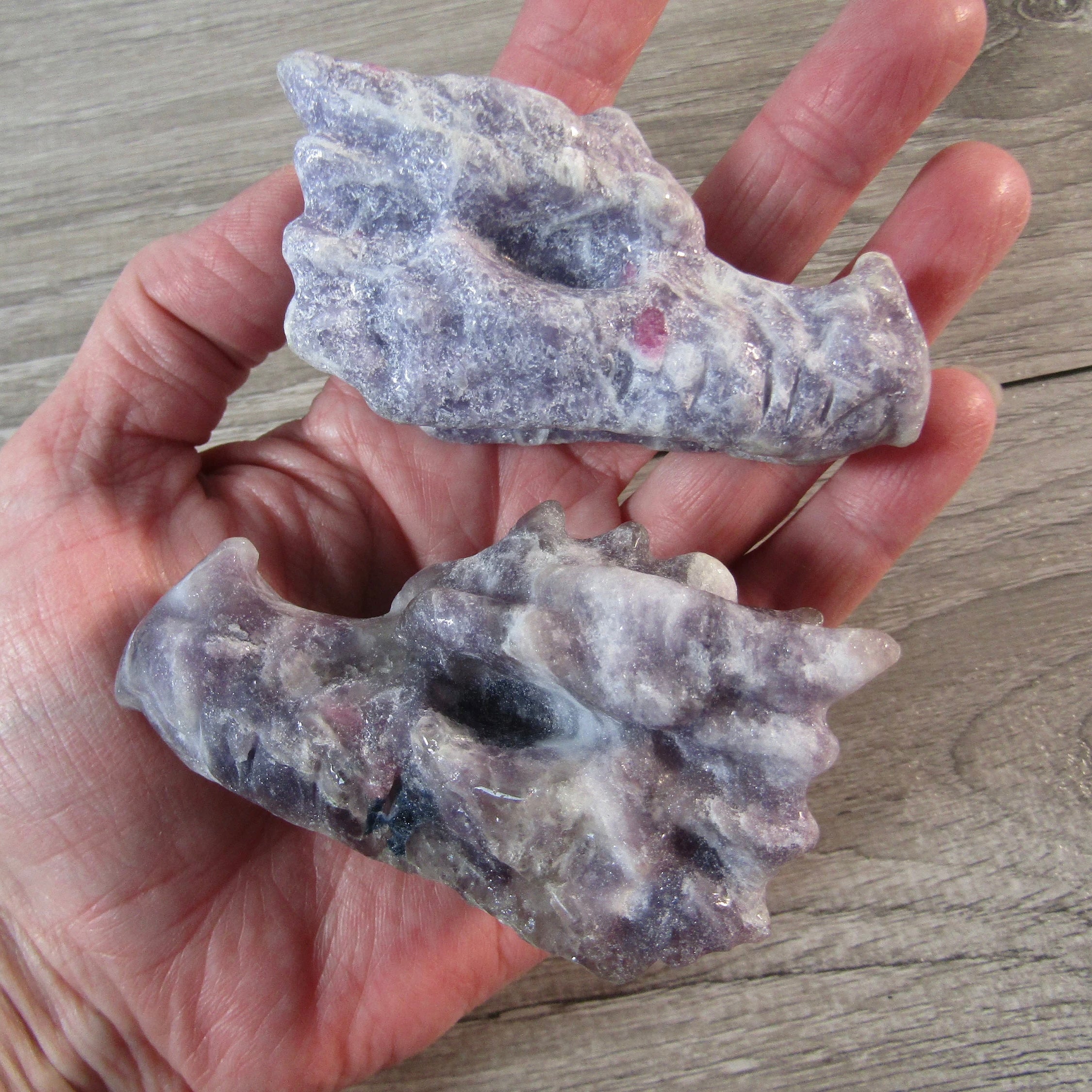 Lepidolite metaphysical shop supplies, dragon figurines
