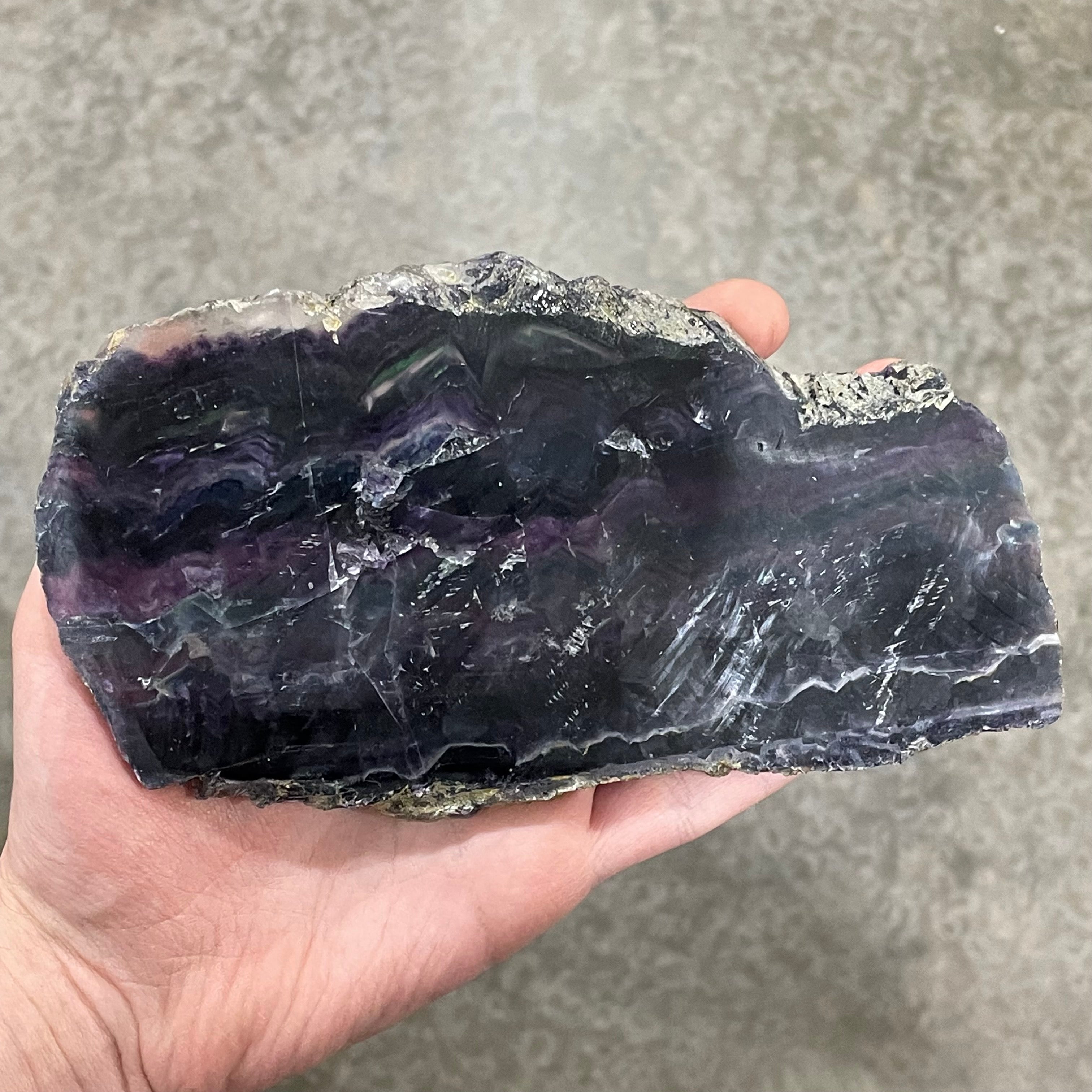 Polished fluorite slabs for energy healing and decor