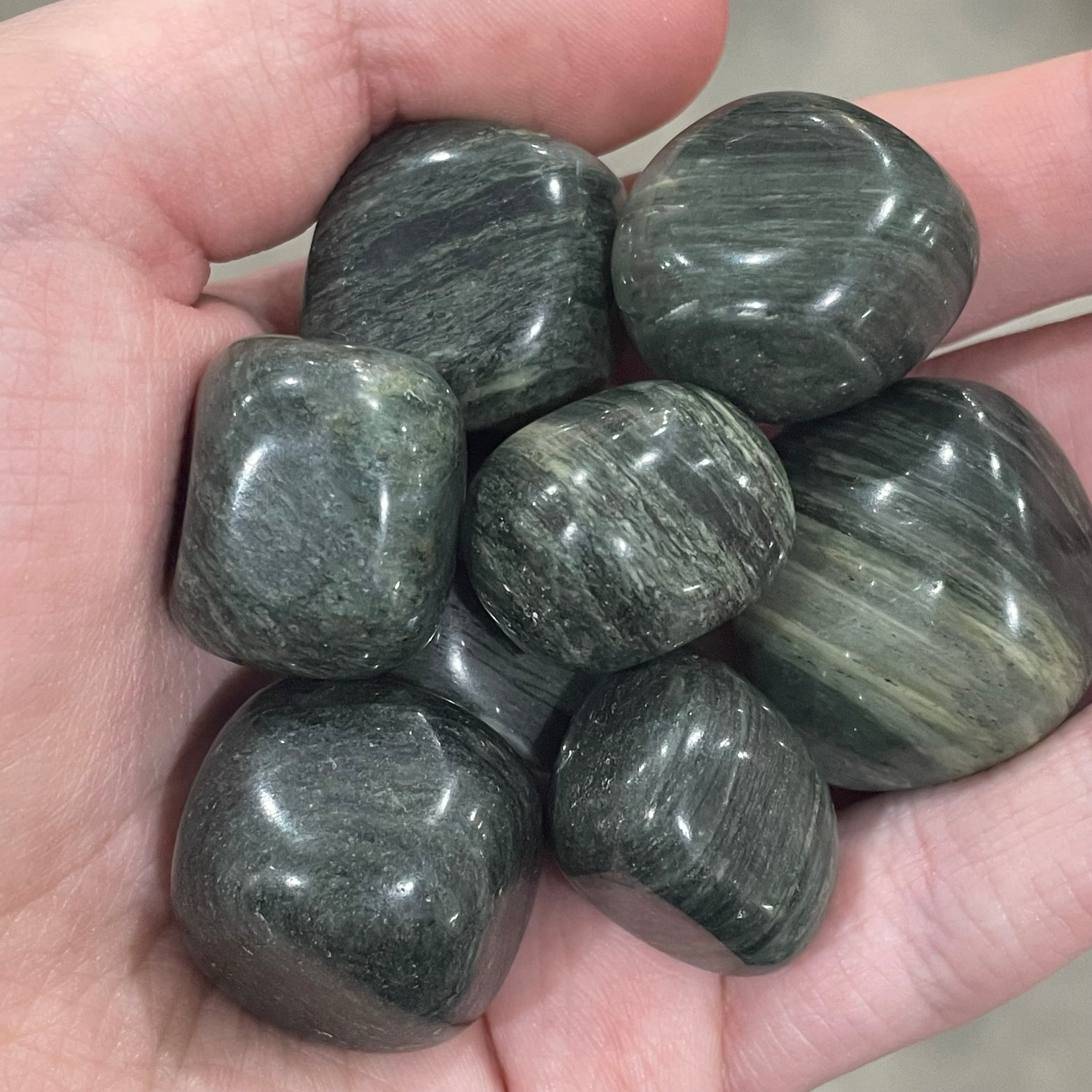 1lb of tumbled Green Hair Jasper stones for crystal retail