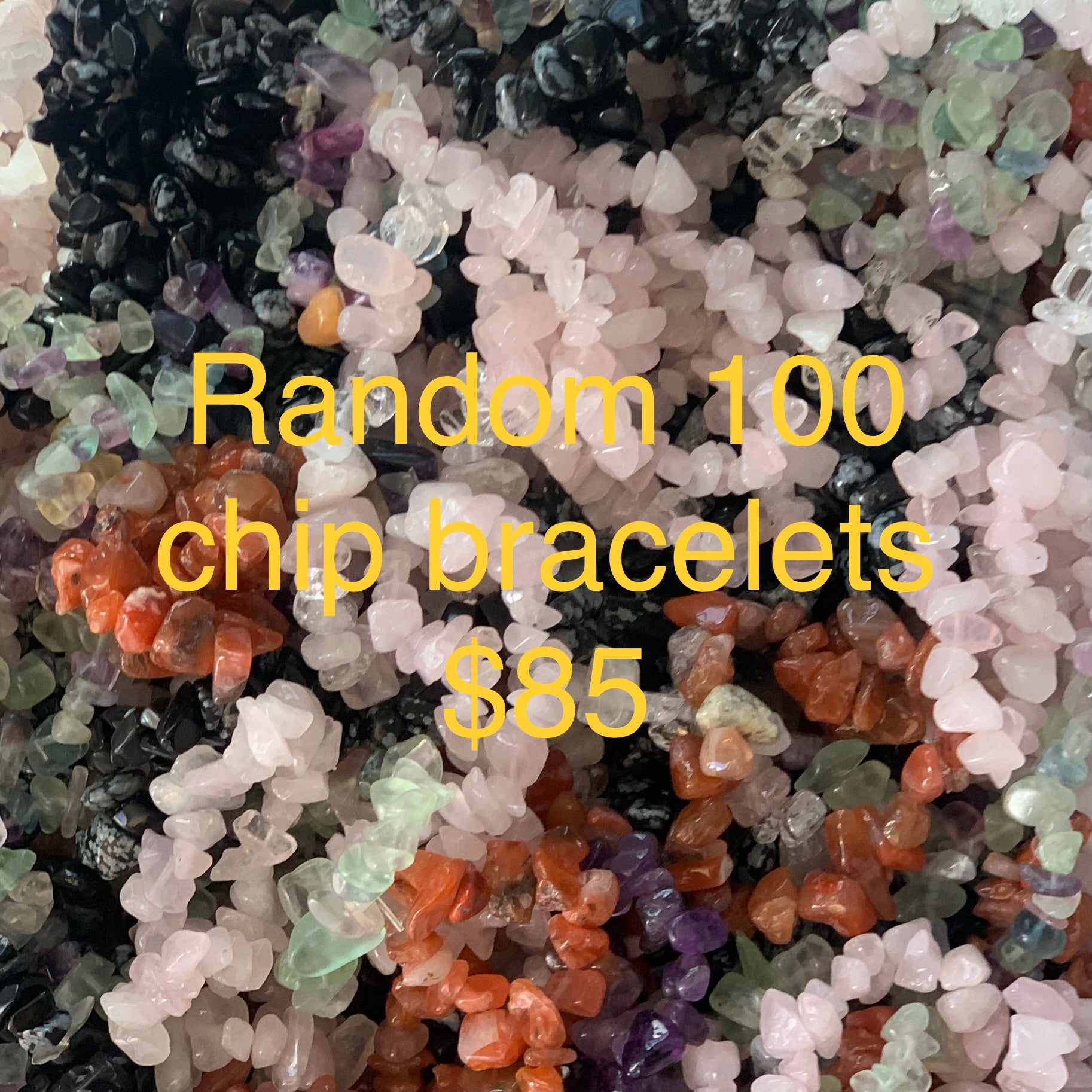 Assorted gemstone chip bracelets wholesale lot of 100 vibrant crystal jewelry for resale.