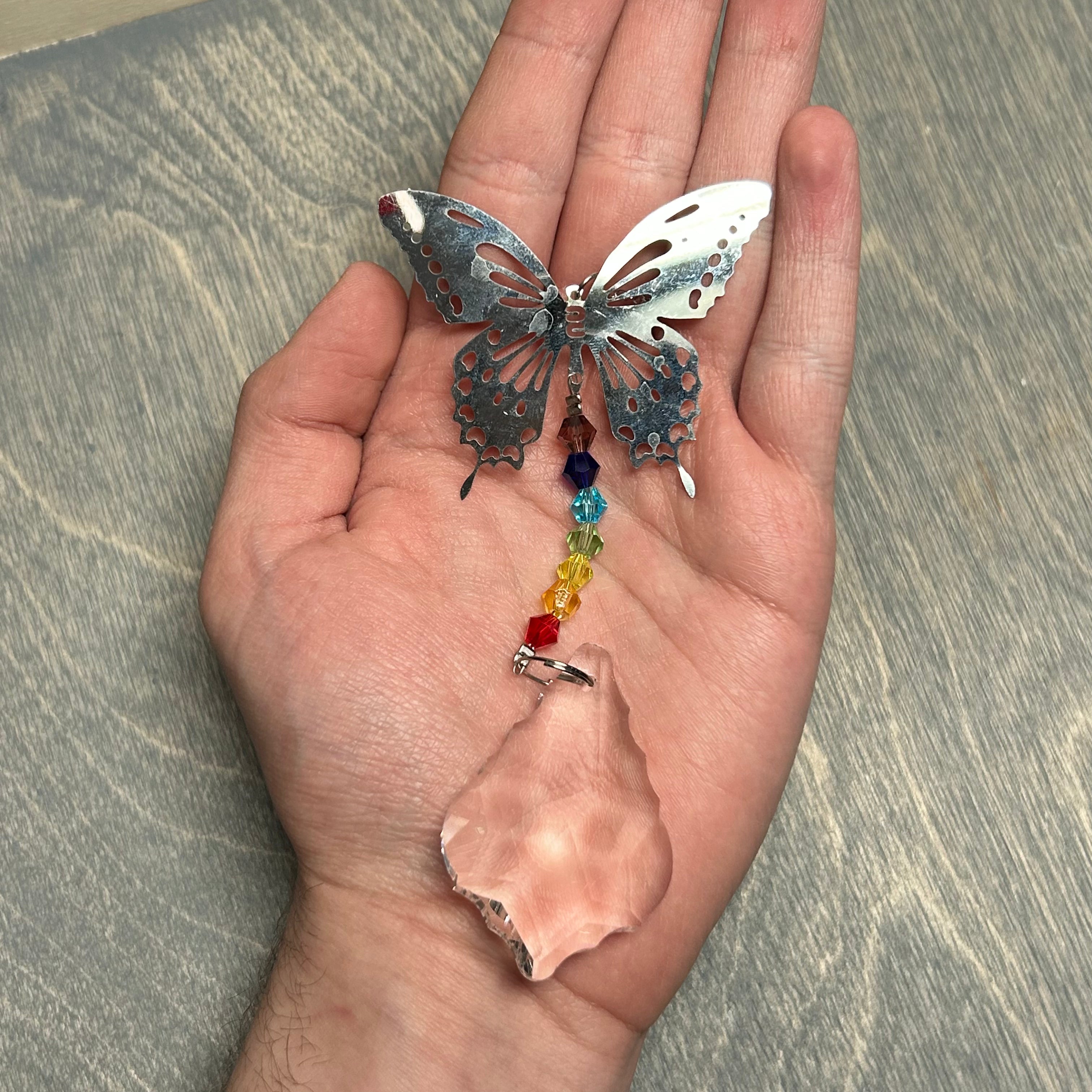 Butterfly faceted rainbow beaded suncatcher