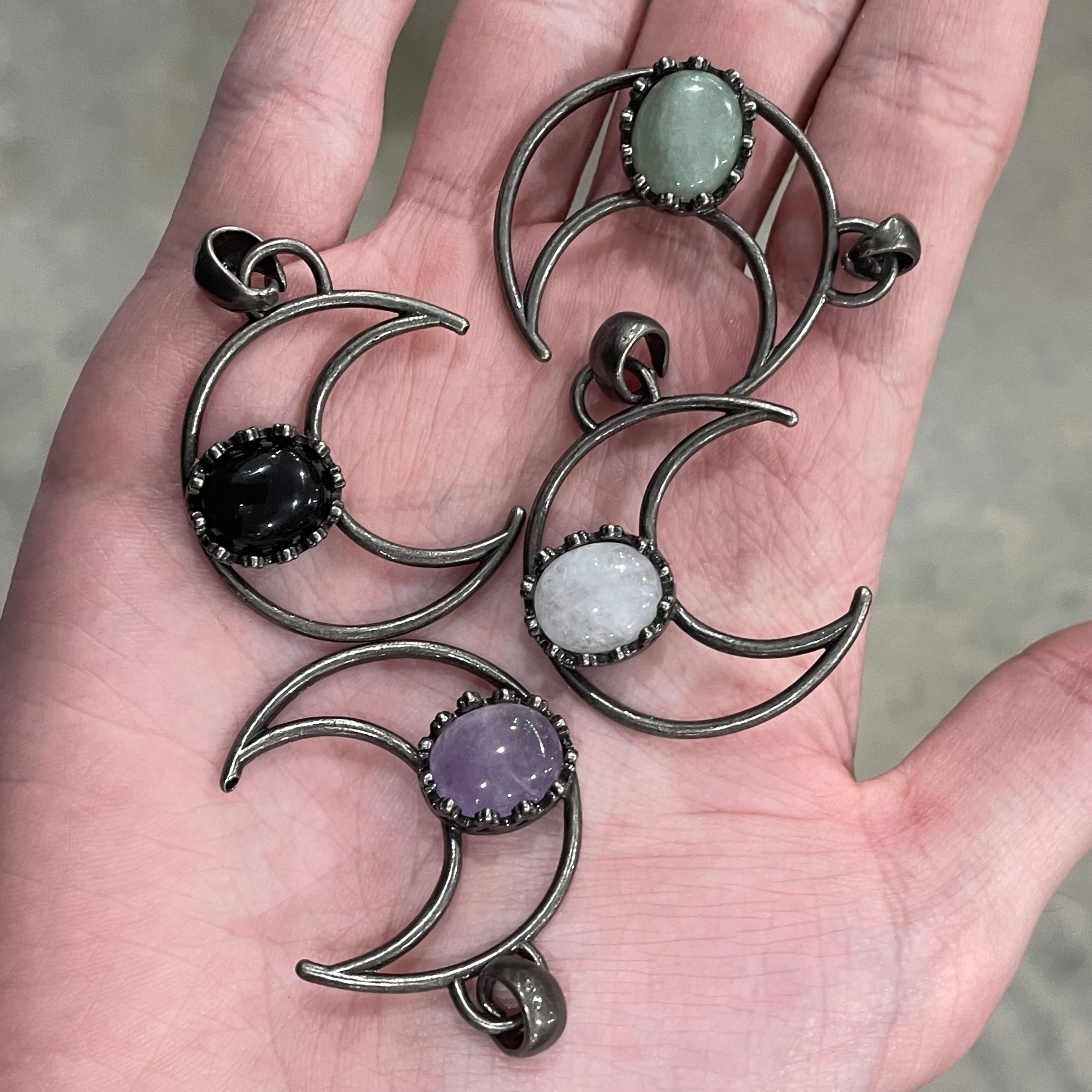 Moon Pendant Necklace – Gunmetal or Silver with Crystal